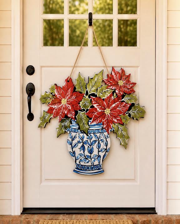 Door Hanger: Christmas Red Poinsettia, Large