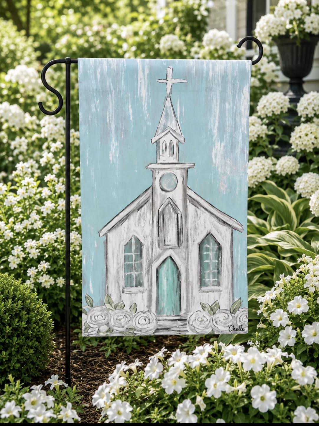 Garden Flag: Aqua Country Church
