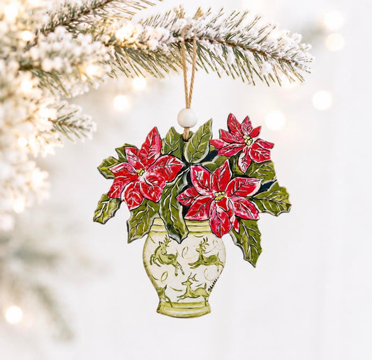 Christmas Ornament: Poinsettias in a Green Vase