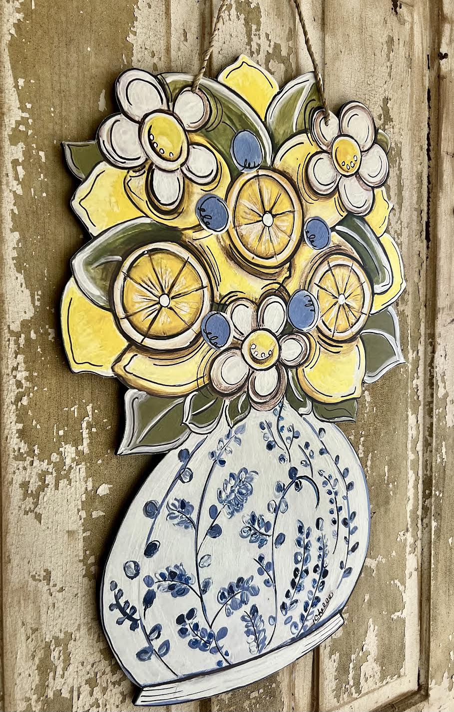 Door Hanger: Lemons & Chinoiserie, Large