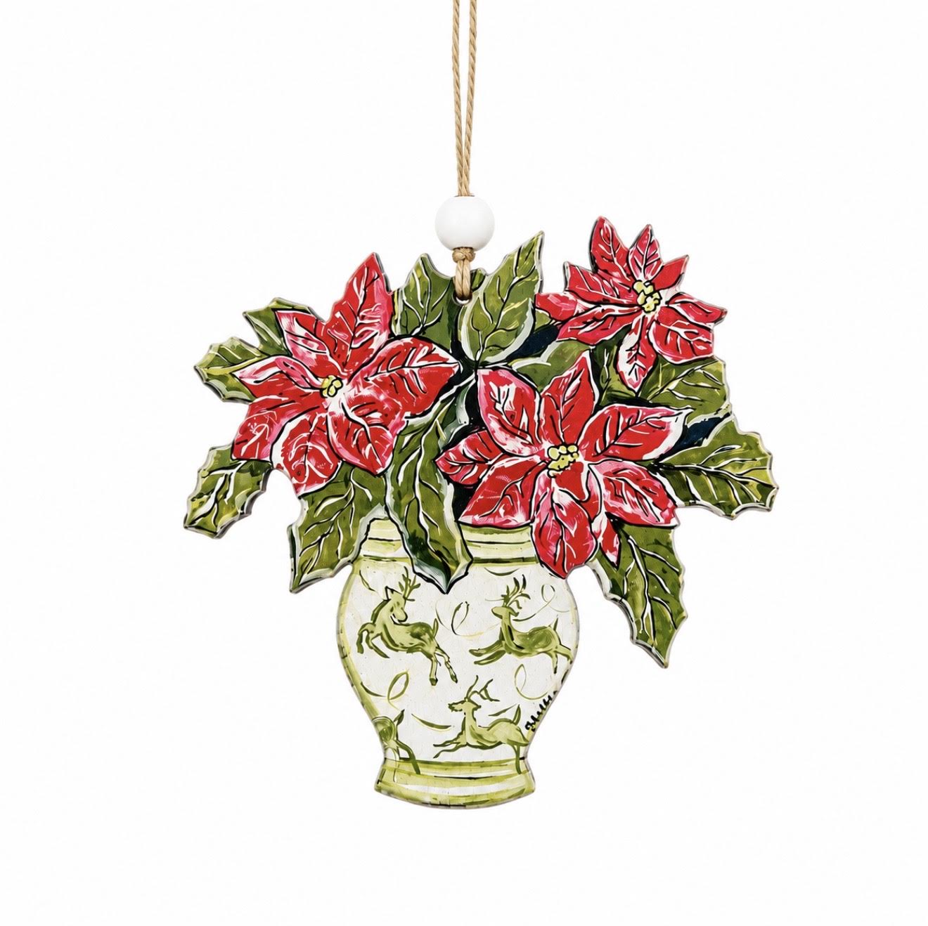 Christmas Ornament: Poinsettias in a Green Vase