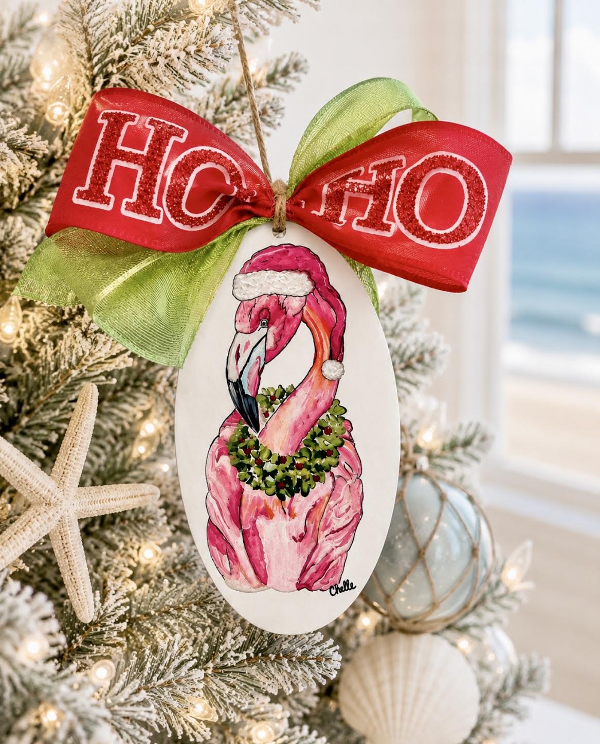 Christmas Ornament:  Santa Flamingo