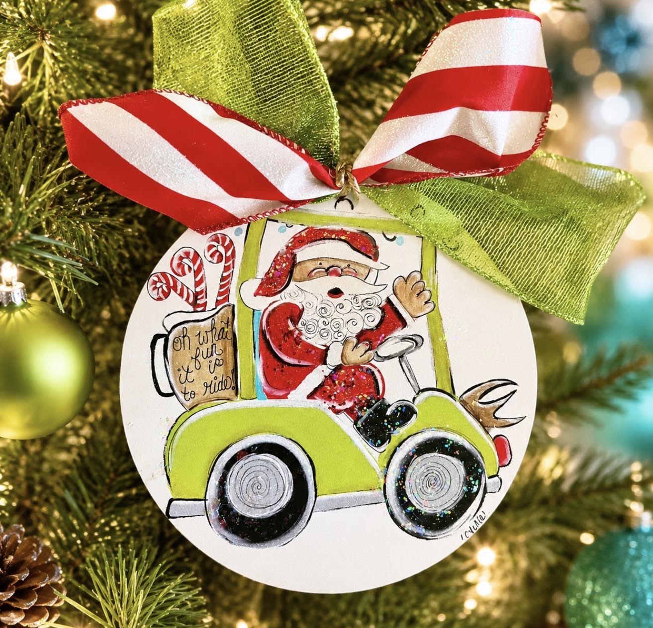 Christmas Ornament: Santa on a Golf Cart