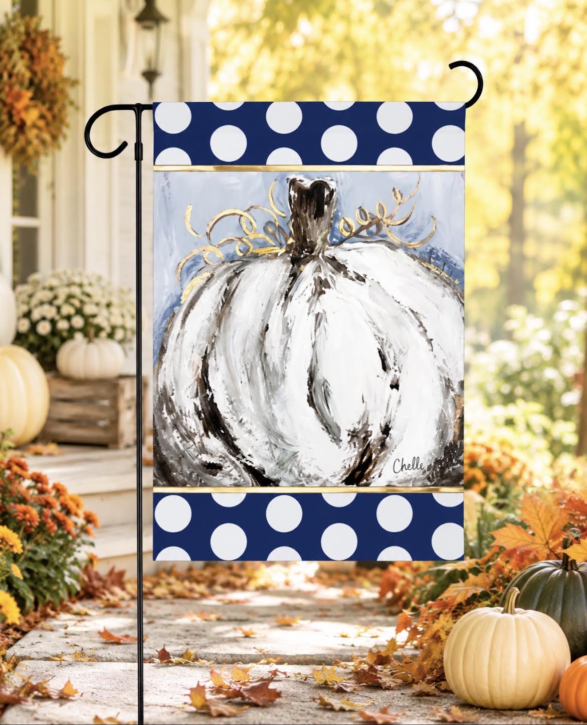 Garden Flag: Fall White Pumpkin