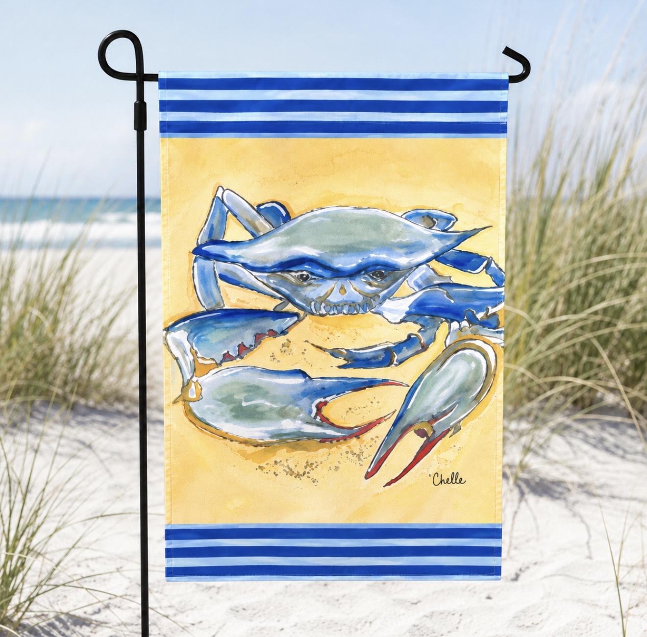 Garden Flag; Blue Crab with Mustard Background