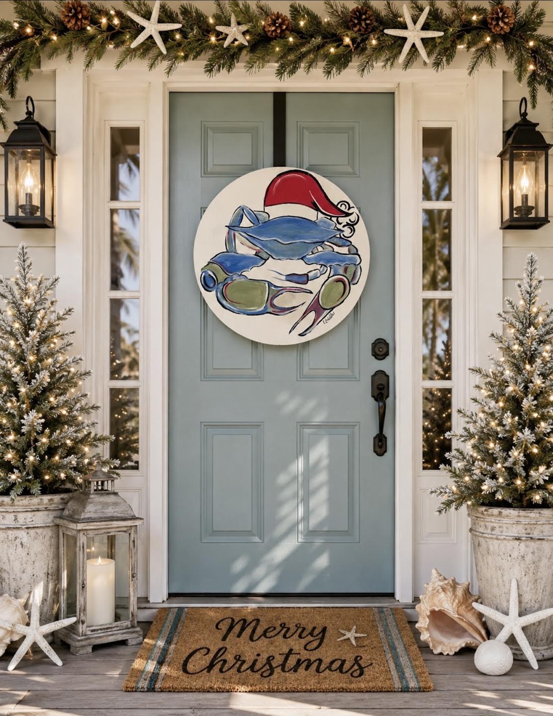 Door Hanger: Christmas Coastal Santa Crab