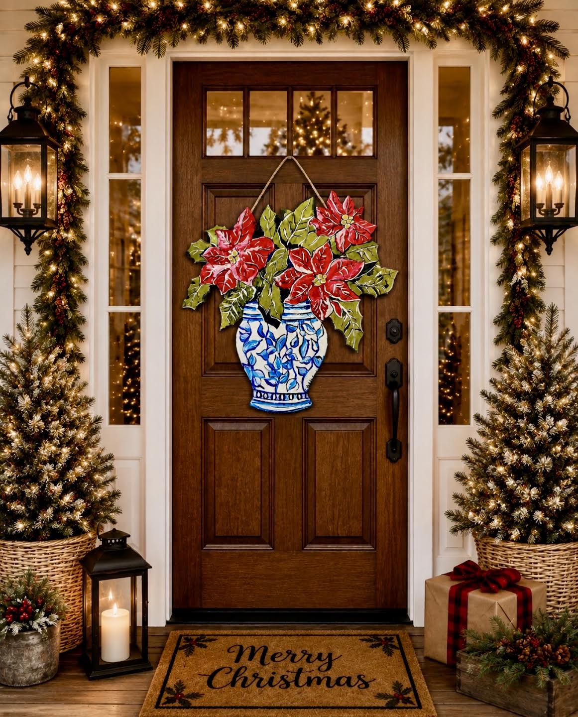 Door Hanger: Christmas Red Poinsettia, Large