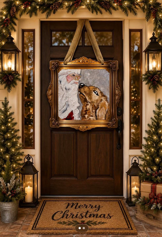 Door Hanger: Christmas, Santa & Man's Best Friend