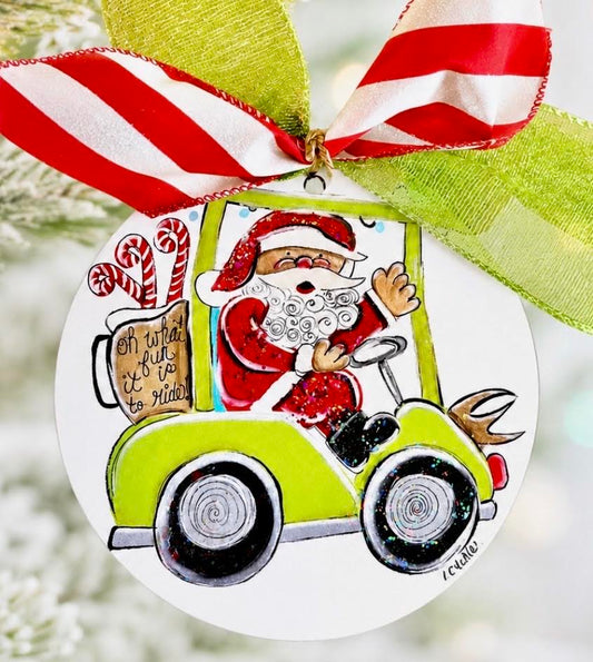 Christmas Ornament: Santa on a Golf Cart