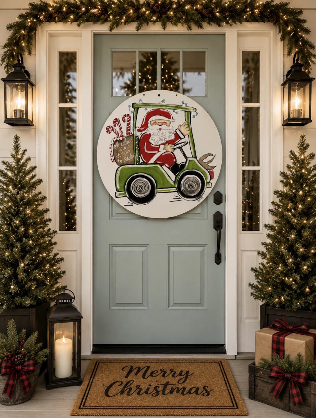 Door Hanger: Christmas, Santa on a Golf Cart