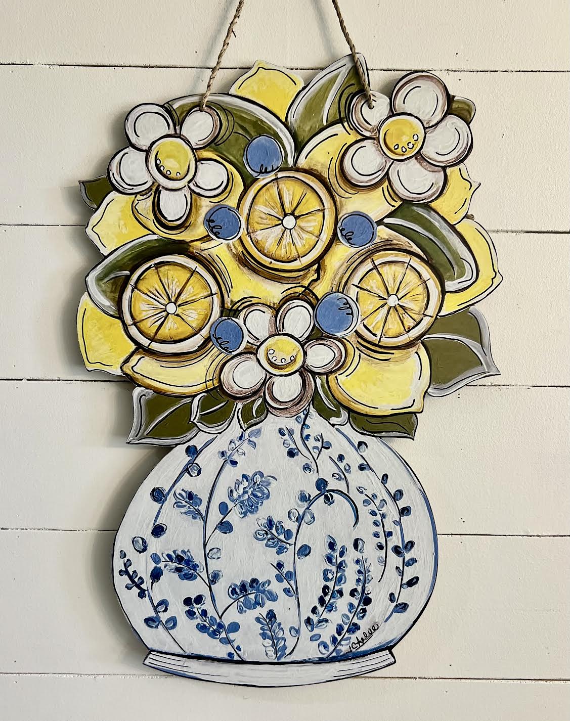 Door Hanger: Lemons & Chinoiserie, Large