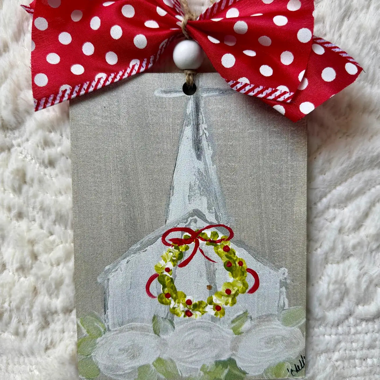 Christmas Ornament; Country Church in Gray