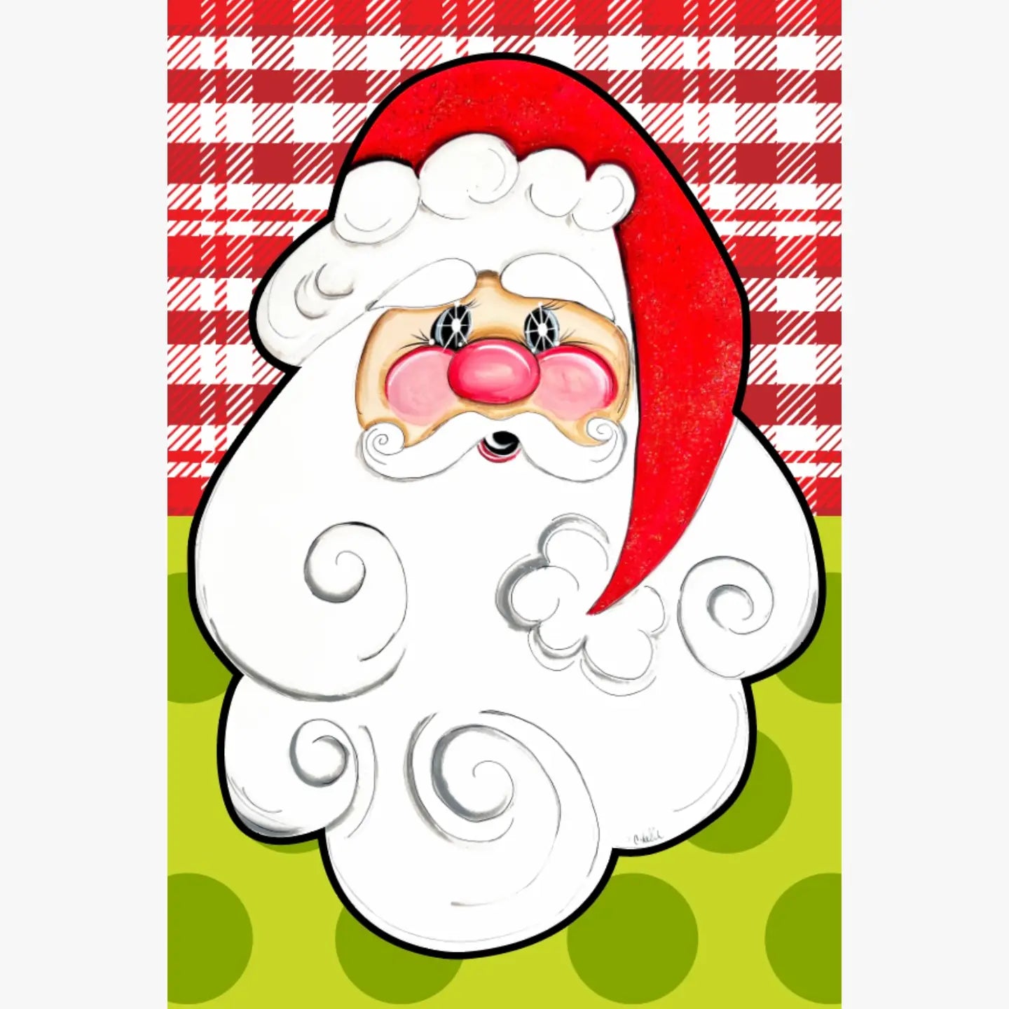 Garden Flag, Christmas Checked/Green Santa
