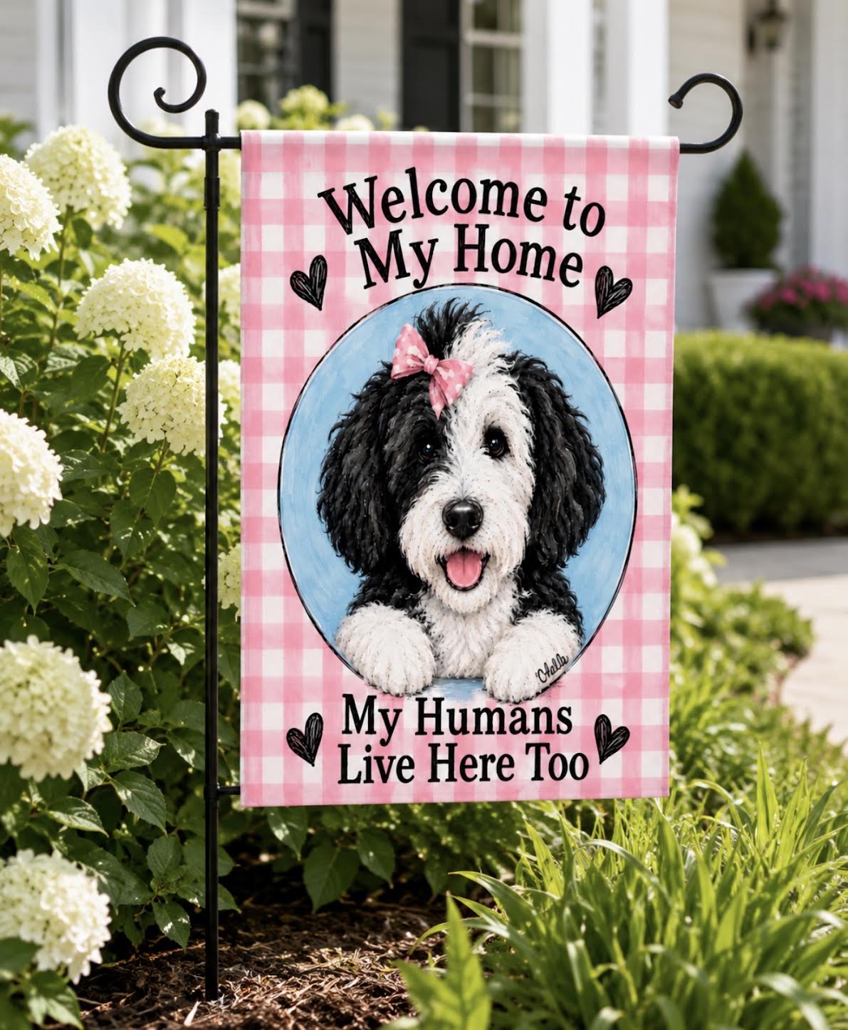 Garden Flag:  Bella the Black & White Doodle