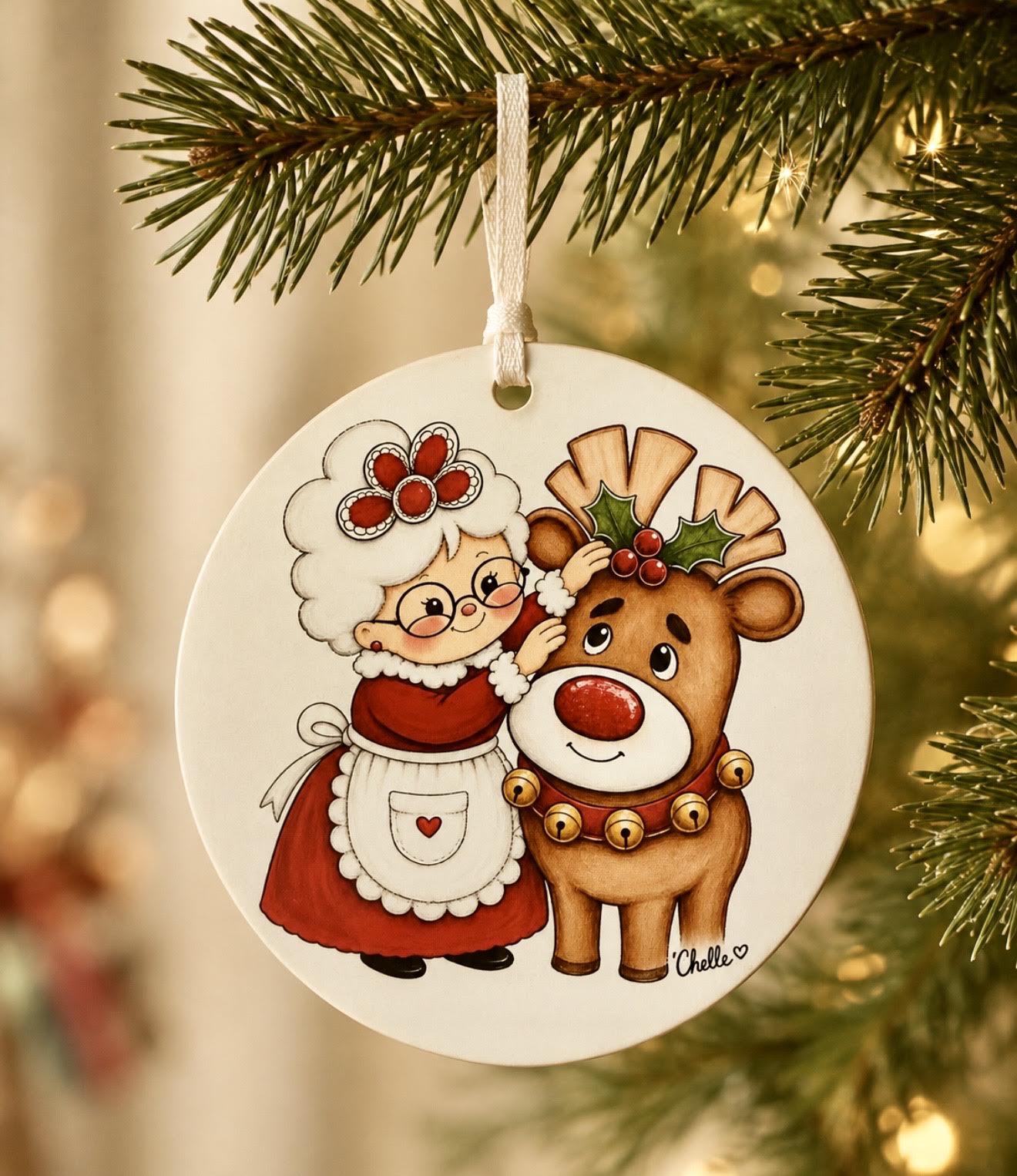 Christmas Ornament: Mrs. Claus & Hollis the Reindeer