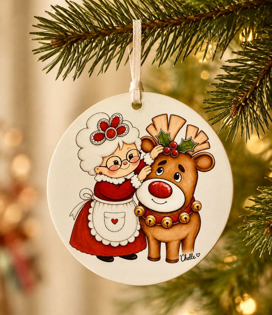 Christmas Ornament: Mrs. Claus & Hollis the Reindeer