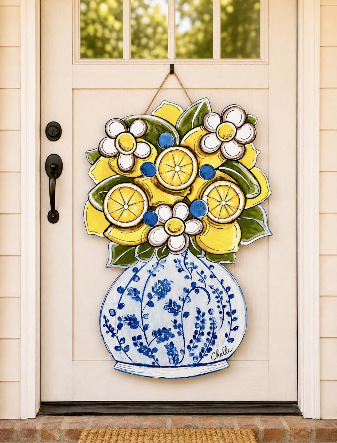 Door Hanger: Lemons & Chinoiserie, Large