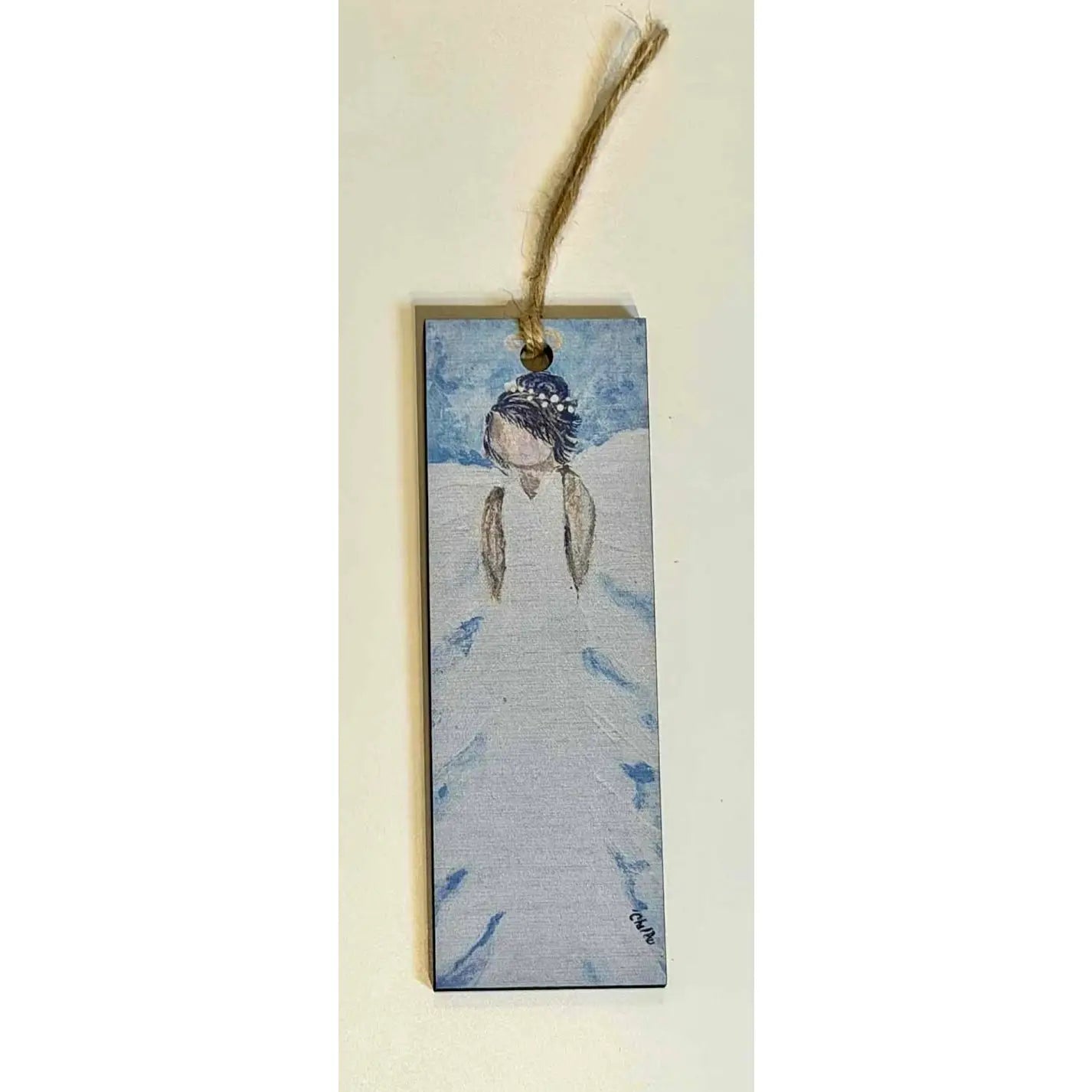 Wood Bookmark with Tassel: Black Haired Angel