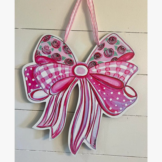 Door Hanger: Handcrafted Pink Bow