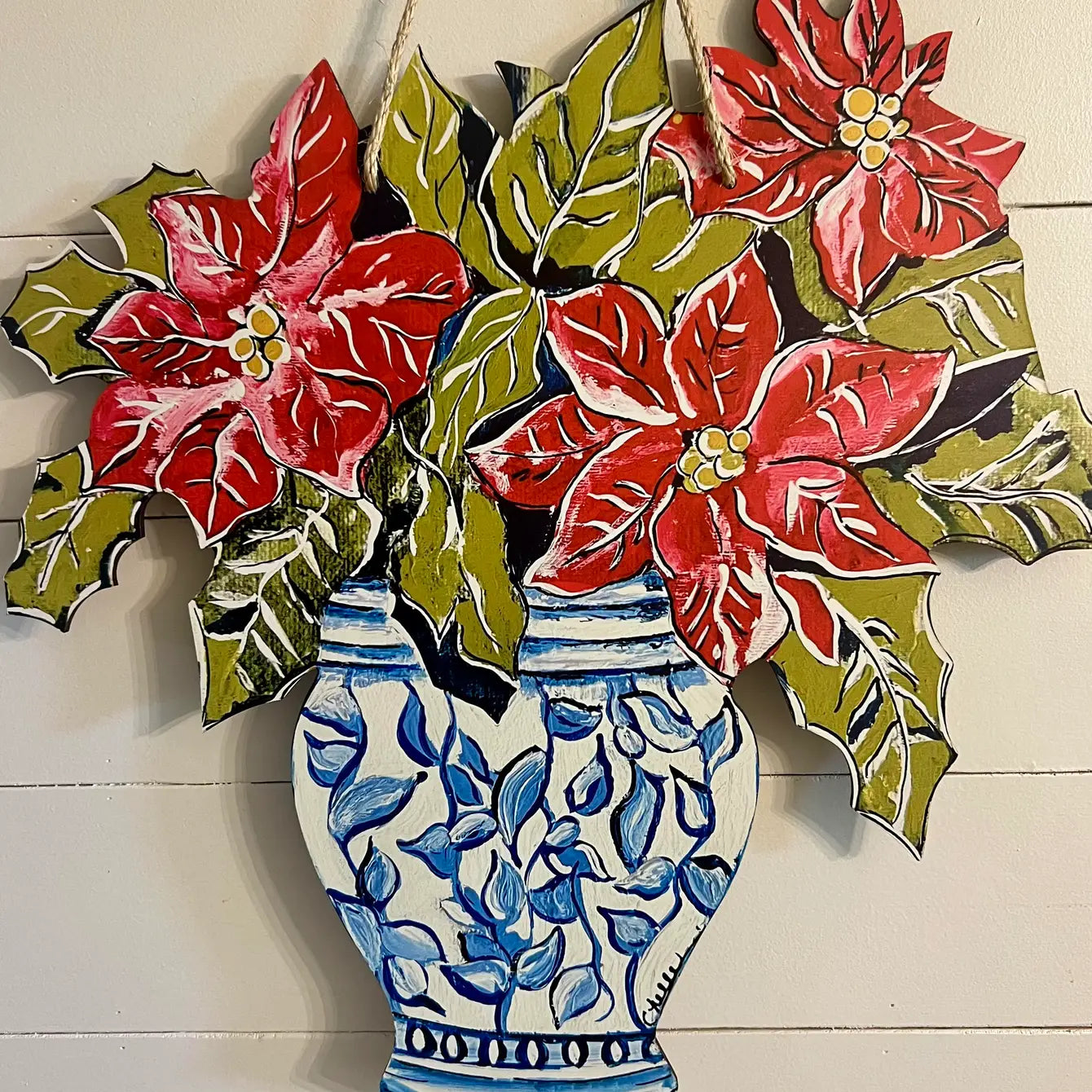 Door Hanger: Christmas Red Poinsettia, Large