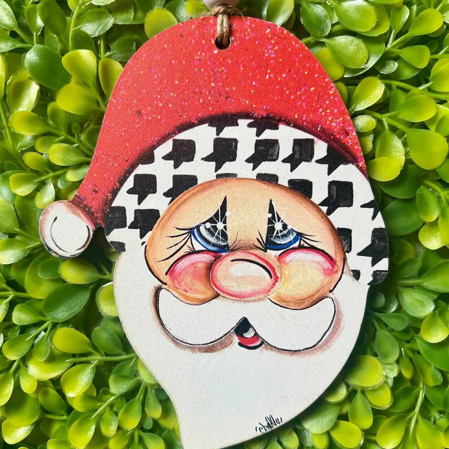 Christmas Ornament: Black Gingham Santa