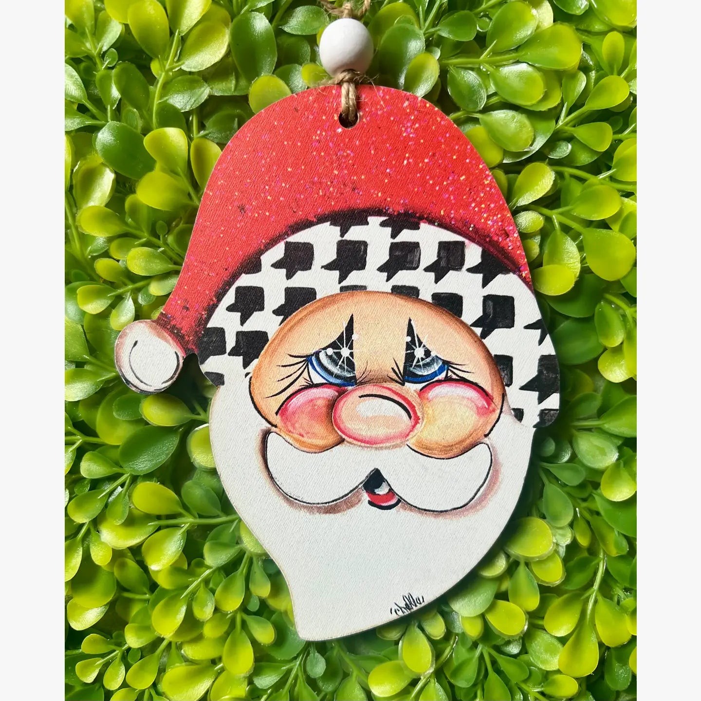 Christmas Ornament: Black Gingham Santa