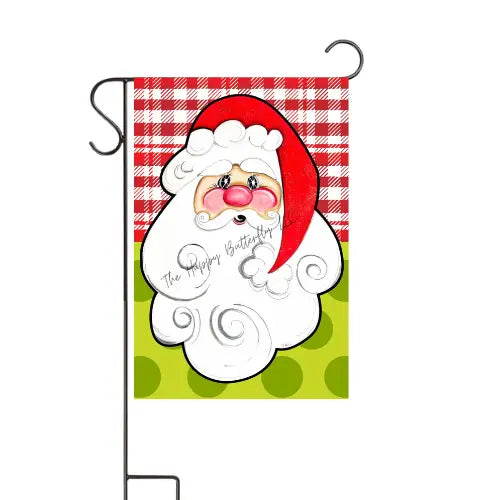 Garden Flag, Christmas Checked/Green Santa