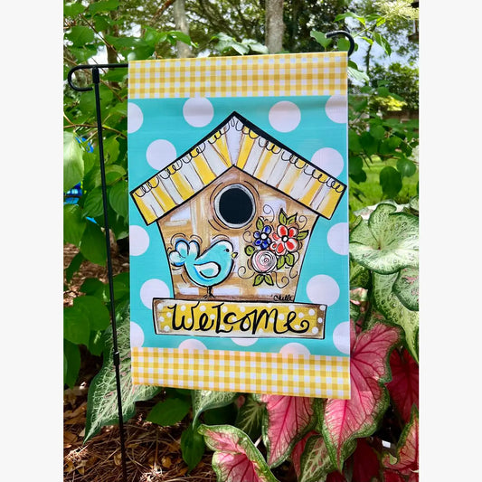Garden Flag: Bluebird Birdhouse