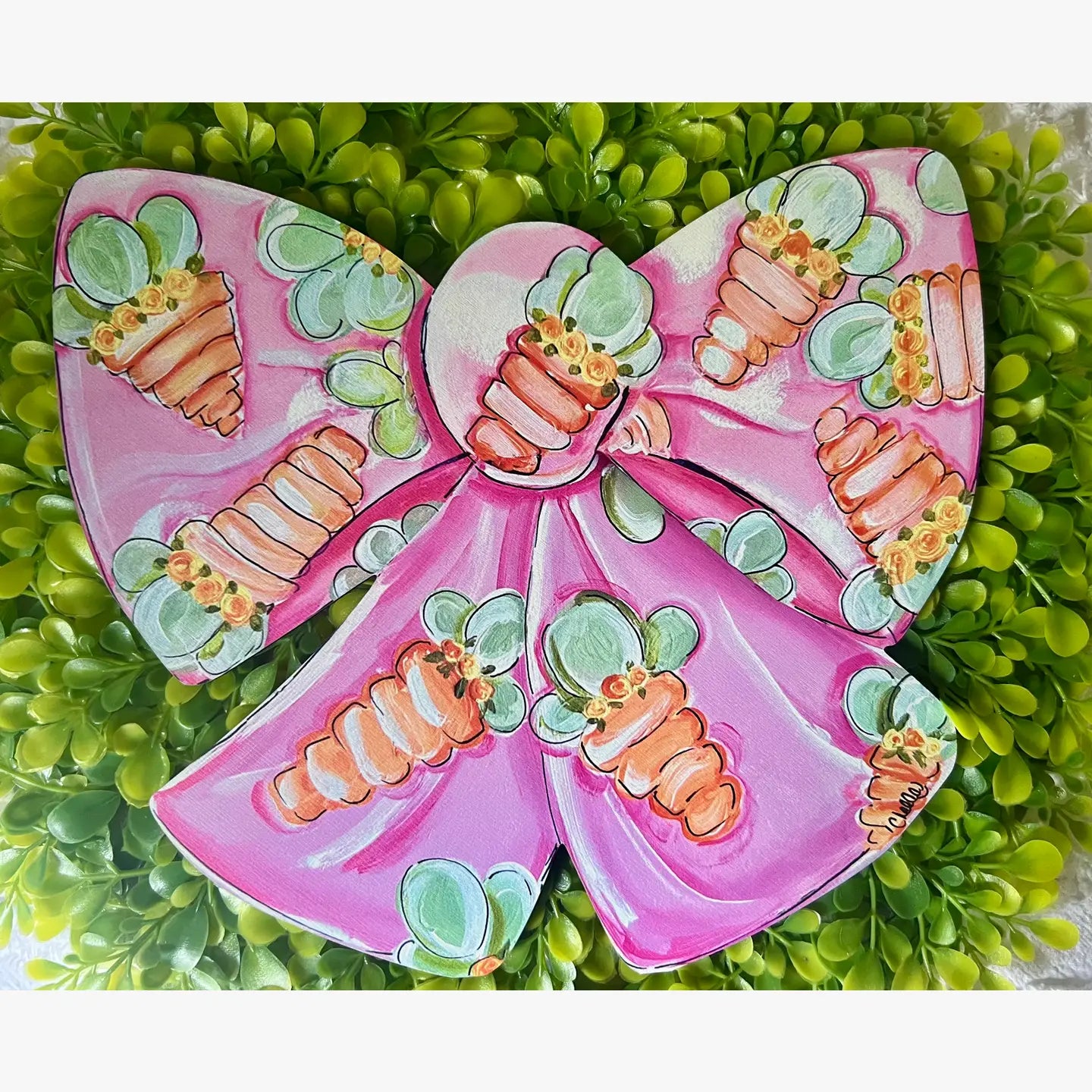 Interchangeable Boxwood Wreath Attachment: Carrot Bow