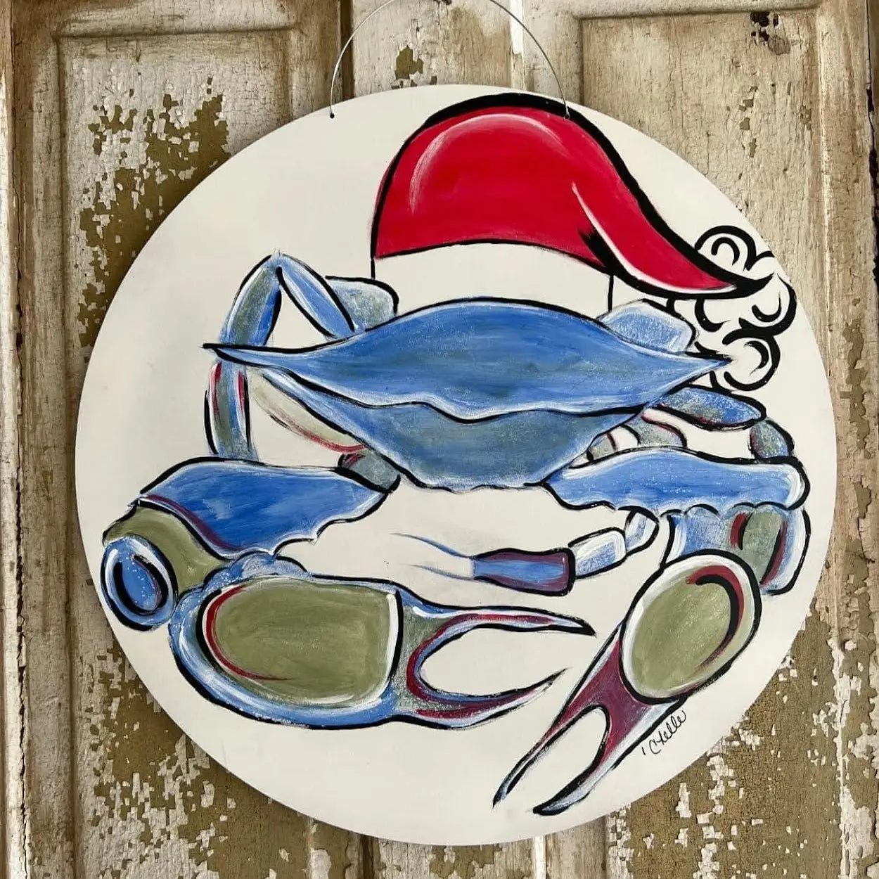 Door Hanger: Christmas Coastal Santa Crab