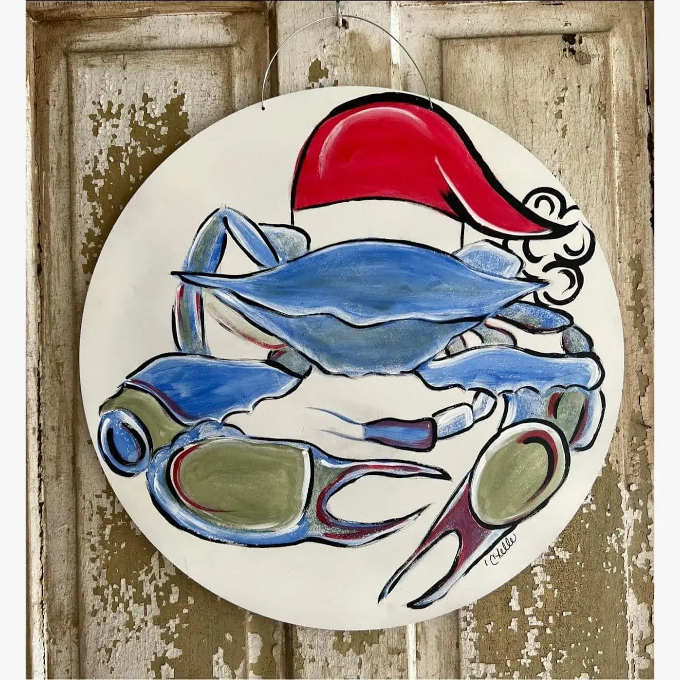 Door Hanger: Christmas Coastal Santa Crab