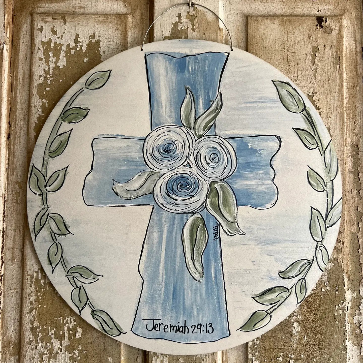 Door Hanger: Vintage Blue Cross