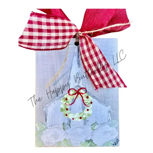 Christmas Ornament; Country Church in Gray
