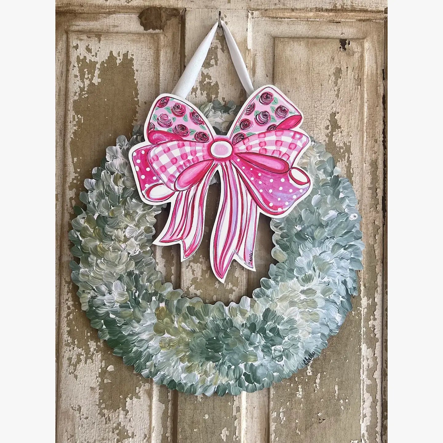 Interchangeable Boxwood Attachment : Handcrafted Pink Bow