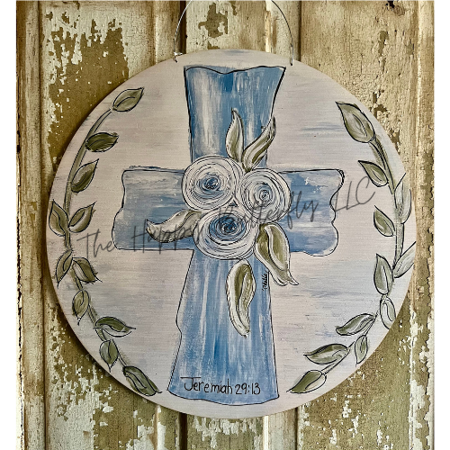 Serenity in Blue, Vintage Cross: Custom Year Round Door Hanger