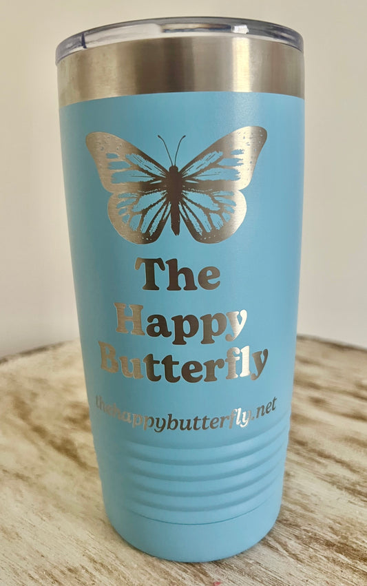 The Happy Butterfly 20 oz Aqua Tumbler – Grace, Transformation & Restoration