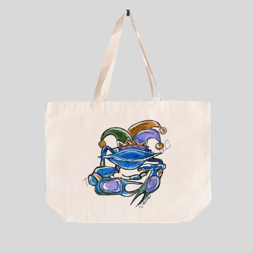 Krewe the Crab: Custom Mardi Gras Tote Bag- Large Size