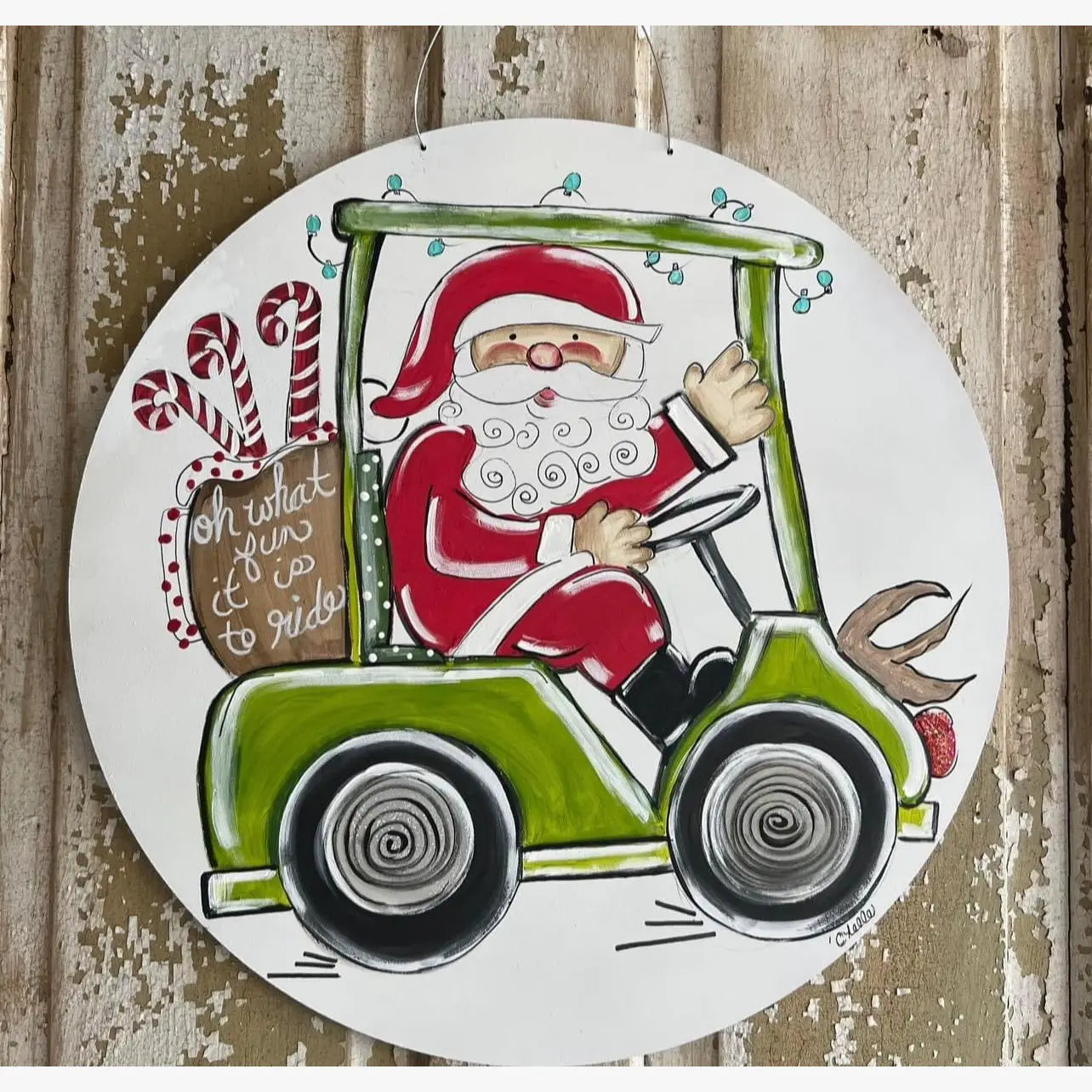 Door Hanger: Christmas, Santa on a Golf Cart