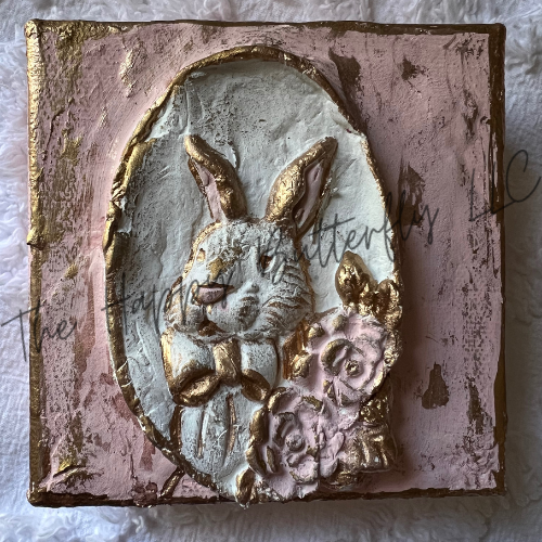 Vintage Bunny: Custom Design Mixed Media Canvas/ Shelf Sitter