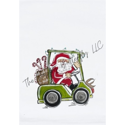 Santa on Golf Cart: Custom Christmas Tea Towel