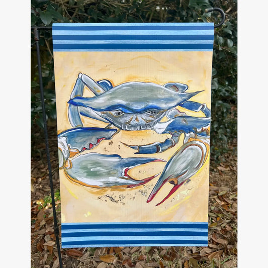 Garden Flag; Blue Crab with Mustard Background