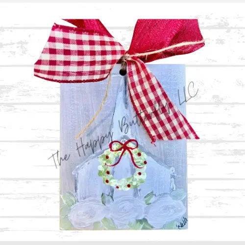 Christmas Ornament; Country Church in Gray