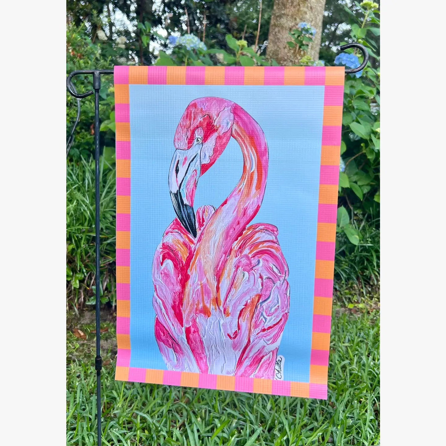 Garden Flag: Hallie the Flamingo