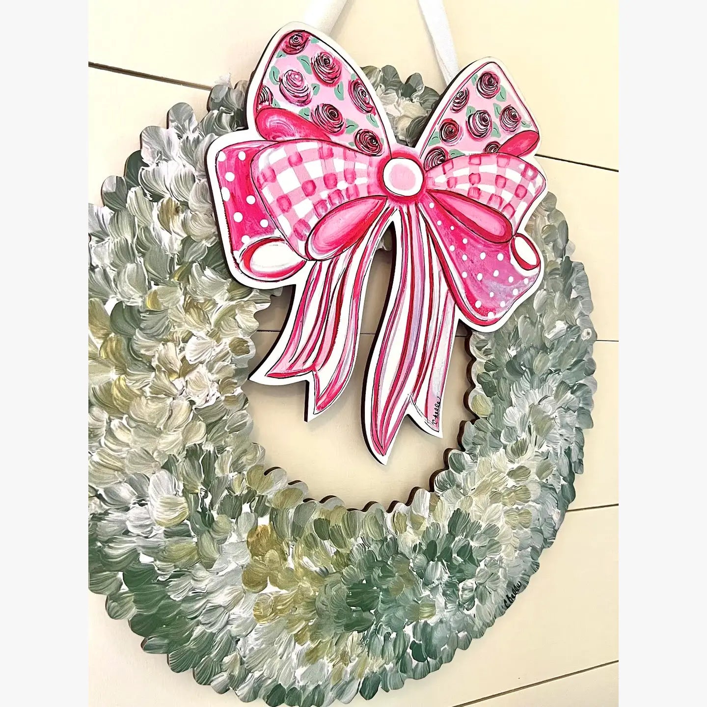 Interchangeable Boxwood Attachment : Handcrafted Pink Bow