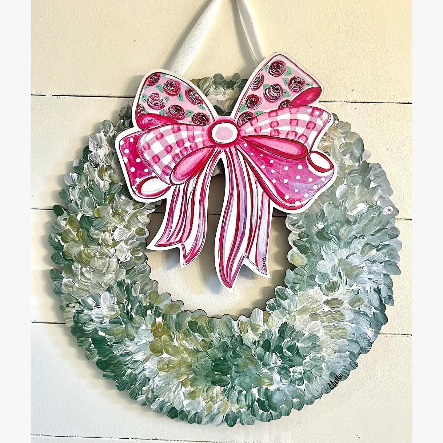 Interchangeable Boxwood Attachment : Handcrafted Pink Bow