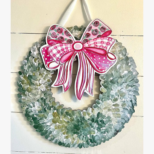 Interchangeable Boxwood Attachment : Handcrafted Pink Bow