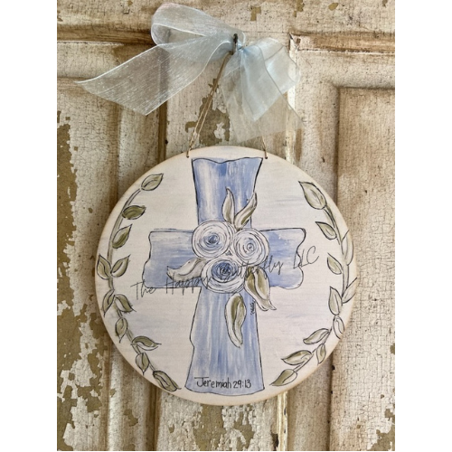 Serenity in Blue/Vintage Cross: Custom 8" Hanger