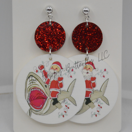 Santa on a Shark: Custom Christmas Earrings