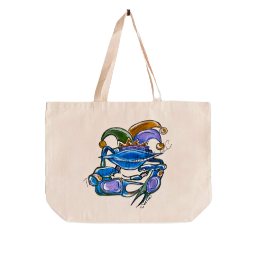 Krewe the Crab: Custom Mardi Gras Tote Bag- Large Size