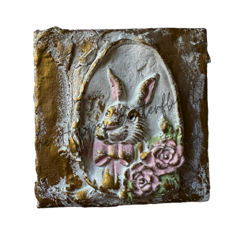 Vintage Bunny: Custom Design Mixed Media Canvas/Shelf Sitter